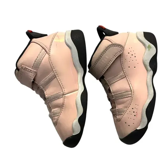 Nike Air Jordan Shoes Toddler‎ 8 C 6 Rings Pink Atmosphere Glossy Sneakers - Picture 3 of 10